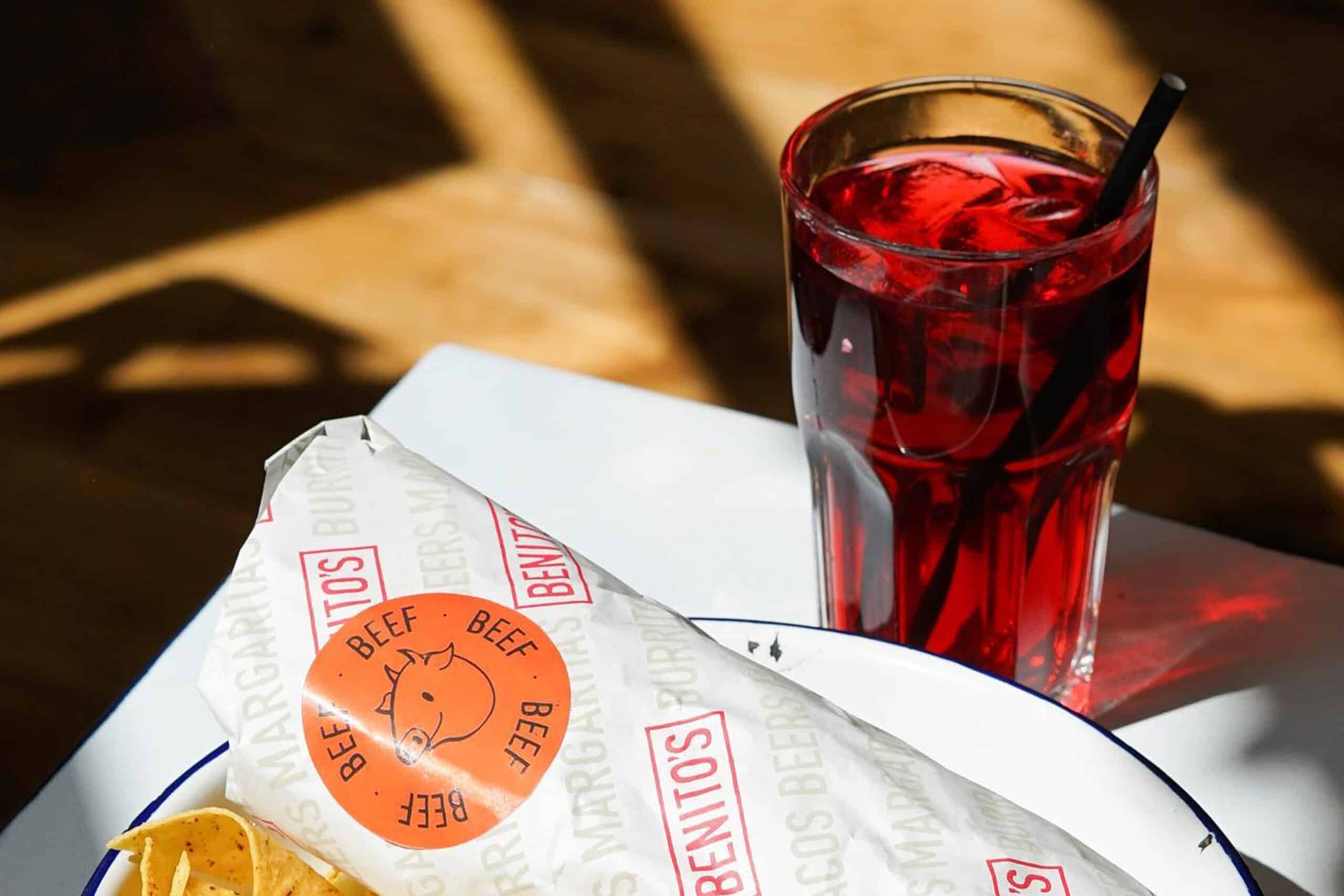 cold drinks Picture of soft drink next to burrito and food